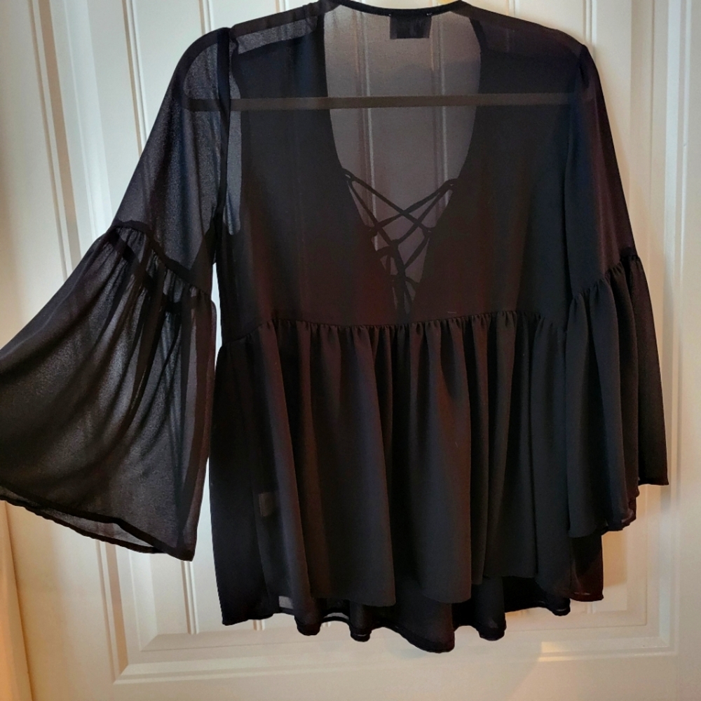 Show Me Your Mumu Black Semi Sheer Blouse Sz M